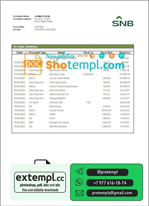 Example Saudi Arabia SNB Bank Statement In Word And PDF Format Extempl Cc