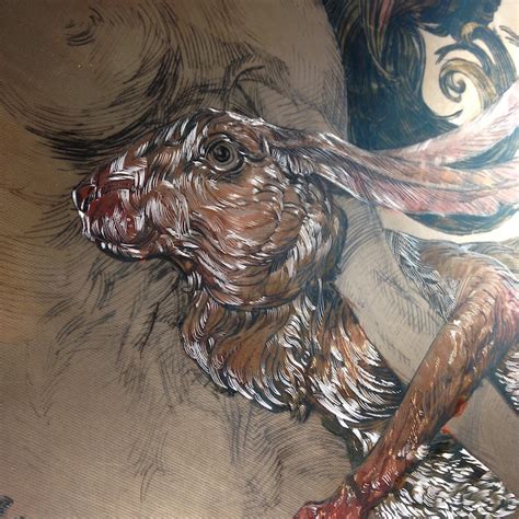 Rabbit Moon Painting On Copper Muddy Colors