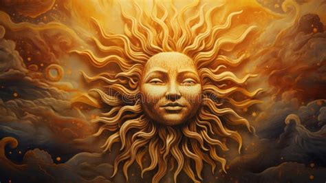 Golden Glazing A Hyper Detailed Fantasy Illustration Of The Sun Stock