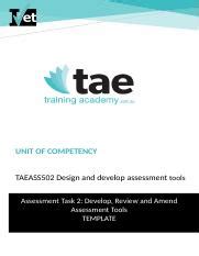 Taeass Assessment Task Questions Docx Unit Of Competency