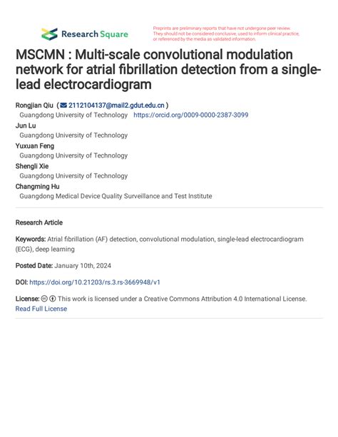 Pdf Mscmn Multi Scale Convolutional Modulation Network For Atrial Fibrillation Detection