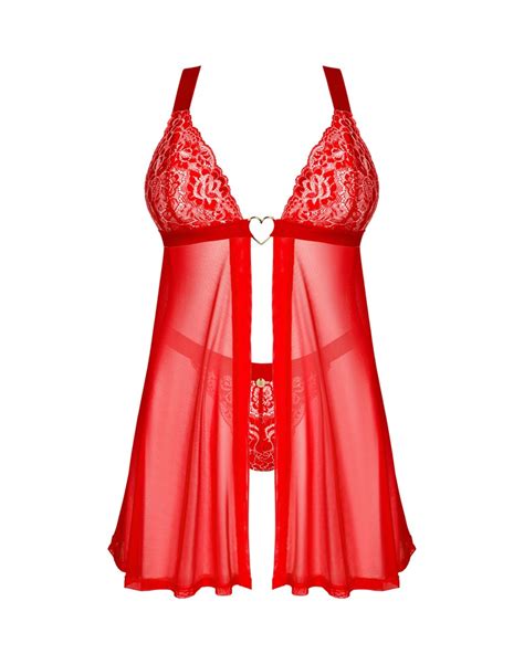 Babydoll Plus String Elianes In Roter Transparenz Mit Spitze Online