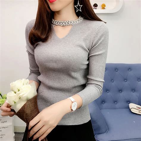 Buy Korean Style Women New Slim Solid Sweater Knitted