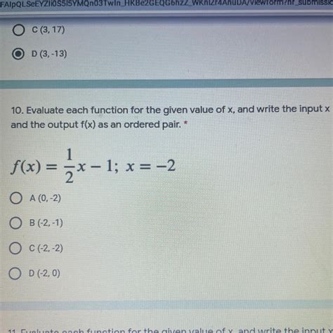 10 Evaluate Each Function For The Given Value Of X And Write The