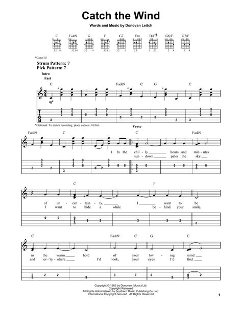 Catch The Wind By Donovan Sheet Music For Easy Guitar Tab At Sheet