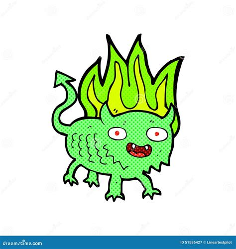 Little Demon Cartoon Kawaii Smiling Cute Demon With Horns In A Red