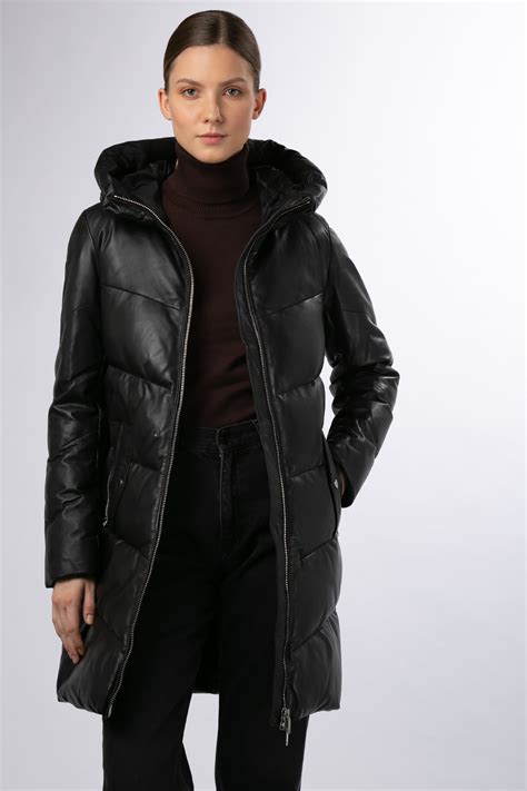 Утепленное кожаное пальто с капюшоном SnowQueen_collection 592983003 ...