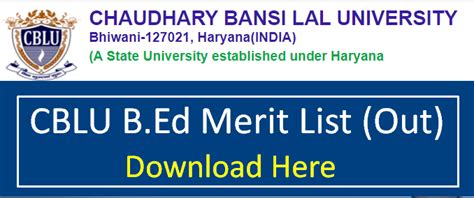 Cblu B Ed Merit List Out Link Bed Admission Merit List