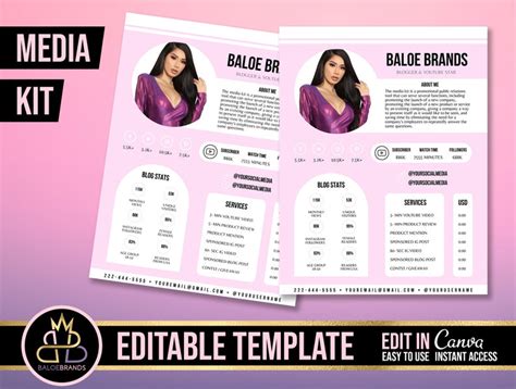 Media Kit Template Canva Page Template Influencer Rate Etsy