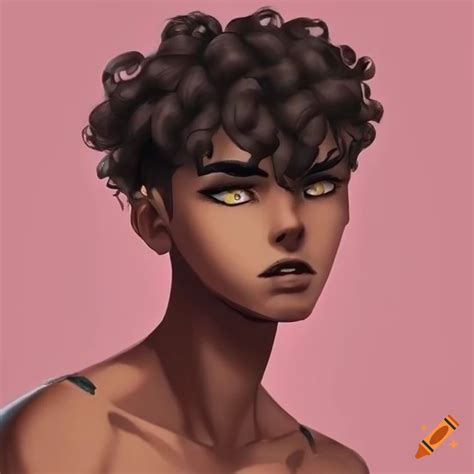 Japanese Anime Inspired Male Character With Dark Brown Skin And Black Curly Undercut On Craiyon