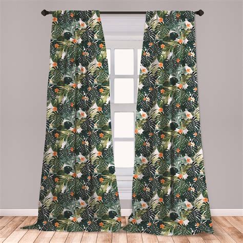 Green Curtains 2 Panels Set Hawaiian Summer Aloha Pattern With