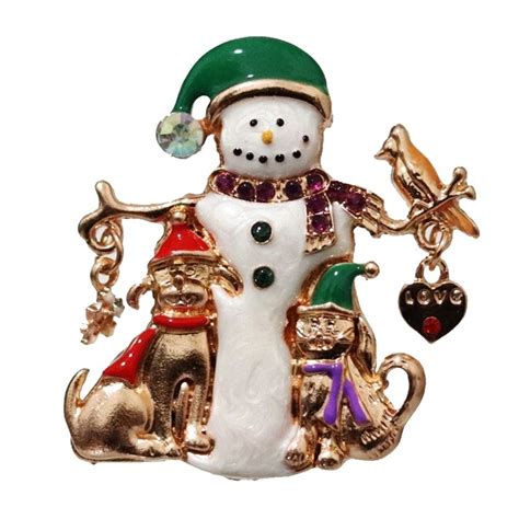 Duhgbne Brooch Pin Set Rhinestone Christmas Style Pins Snowman Bells