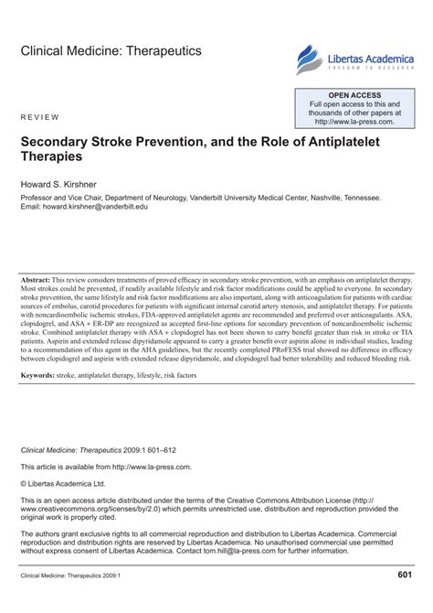 Pdf Secondary Stroke Prevention And The Role Of Antiplatelet Therapies