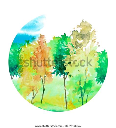 Watercolor Autumn Trees Yellow Red Orange Stock Illustration 1802953396