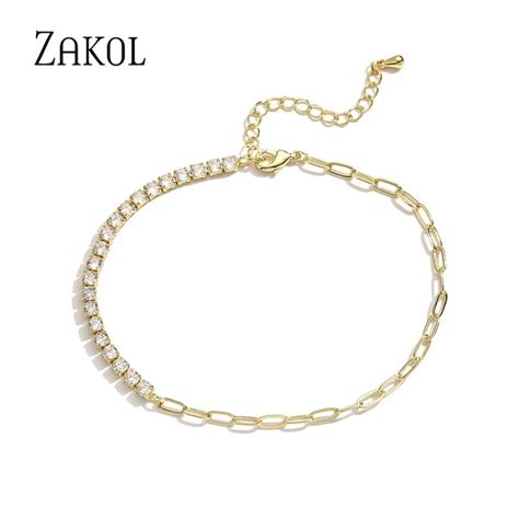 Zakol Fashion Cubic Zirconia Tennis Bracelets For Women Korean Trendy