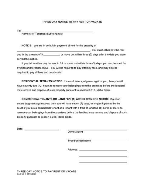 Free Idaho Eviction Notice Templates 4 PDF Word