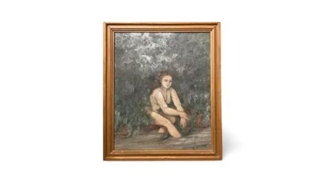 Ancien Tableau Huile Paysage Anim Femme Nue Au Bord D Une Rivi Re