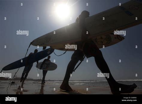 Gaza City, Gaza Strip. 5th July, 2014. A group of Palestinian surfers ...