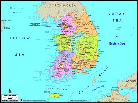 South Korea Political Wall Map | Maps.com.com