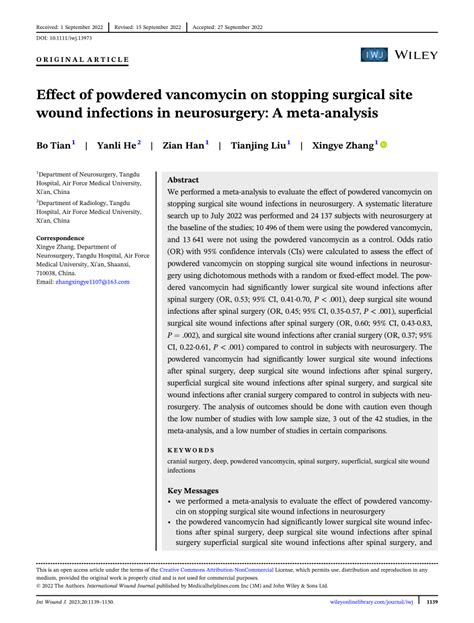 PDF Effect Of Powdered Vancomycin On Stopping Surgical Site Wound