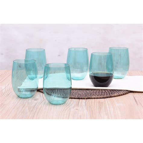 Mainstays 6 Piece Acrylic Stemless Wine Set Teal