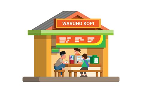 Warung Kopi Is Indonesian Traditional Coffee Shop Building Flat Cartoon