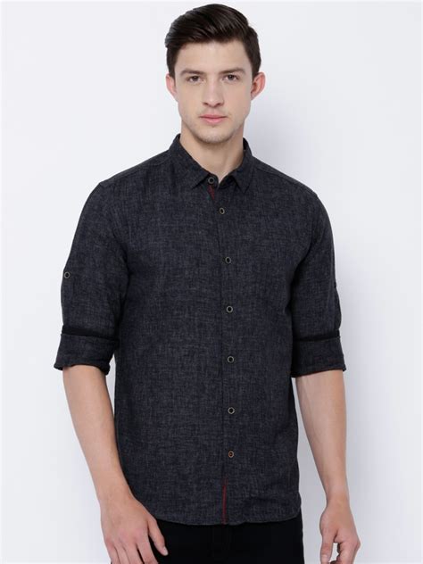 Buy Locomotive Charcoal Grey Slim Fit Solid Casual Shirt For Men Online