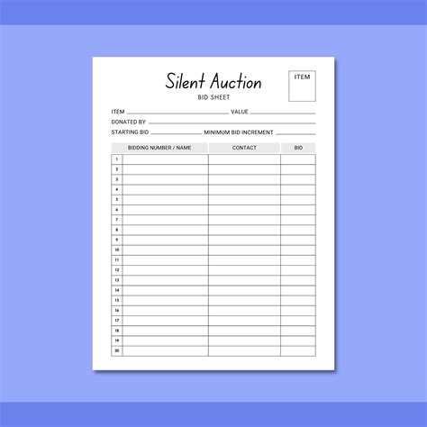 Editable Silent Auction Bid Sheet Silent Auction Bid Sheet Template Printable Silent Auction