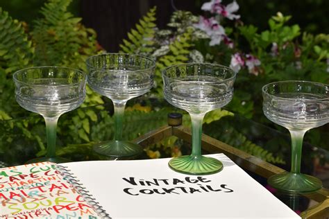 Vintage Optic With Green Stemmed Cocktail Glasses Set Of 5 Vintage Green Stem Cocktail Glasses