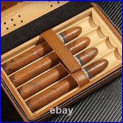 Portable Cedar Wood Cigar Humidor Box Travel Leather Cigar Case Storage