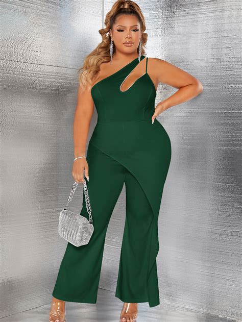 Shein Sxy Plus One Shoulder Flare Leg Jumpsuit Shein Usa