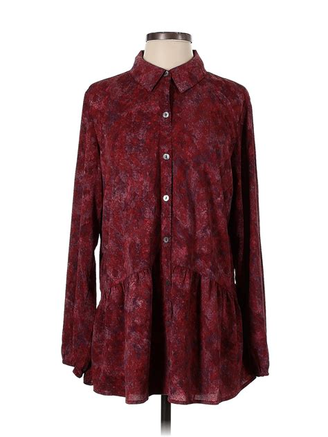 Logo By Lori Goldstein Color Block Paisley Burgundy Long Sleeve Blouse