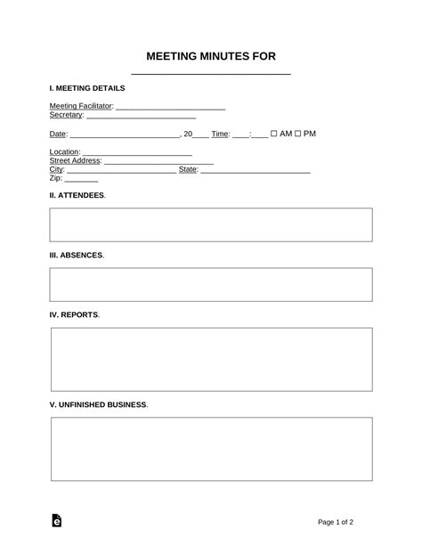 Free Meeting Minutes Templates 20 Word Pdf Eforms