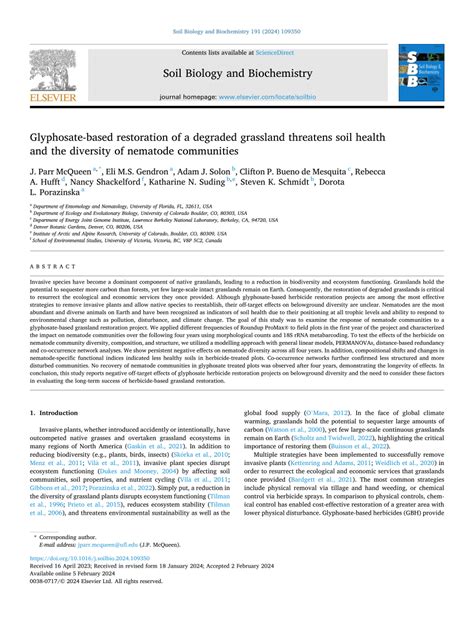 PDF Glyphosate Based Restoration Of A Degraded Grassland Threatens