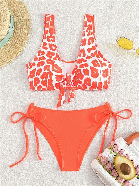 Shein Swim Vcay Leopard Print Drawstring Bikini Swimsuit Shein Usa