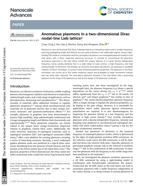 Pdf Anomalous Plasmons In Two Dimensional Dirac Nodal Line Lieb Lattice