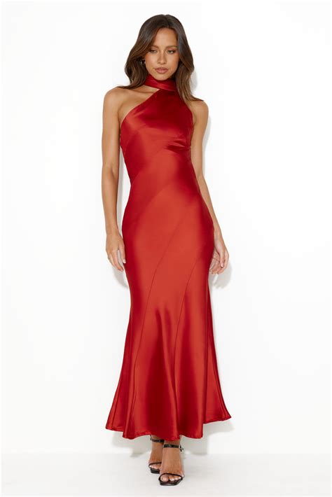 Glistening Star Satin Maxi Dress Burgundy Hello Molly