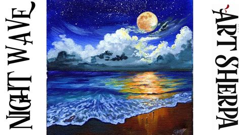 NIGHT WAVES Beginners Learn to paint Acrylic Tutorial Step by Step ...