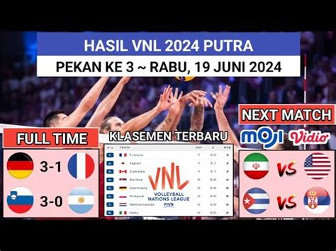 Hasil VNL 2024 Putra Hari Ini JERMAN Vs PRANCIS Klasemen VNL 2024