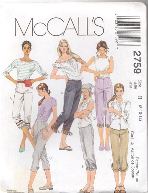 Mccalls Sewing Pattern 2759 Misses Capri Pants 4 8 8 12