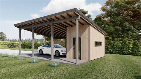 Modern Carport Plans With Storage Shed, 19'x28'6'' Lean to Pavilion ...