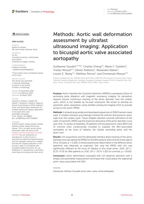 Pdf Methods Aortic Wall Deformation Assessment By Ultrafast Ultrasound Imaging Application