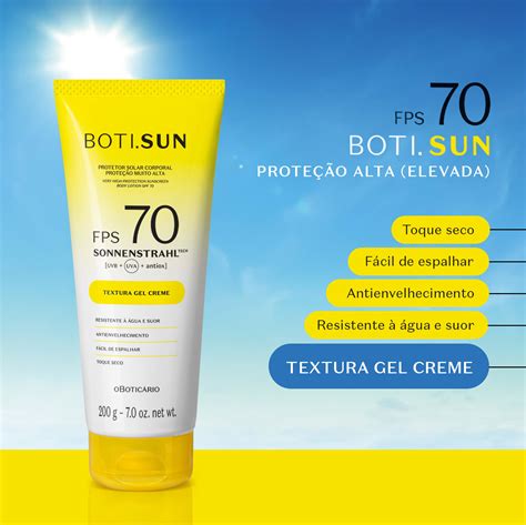 Protetor Solar Corporal Gel Creme o Boticário Boti Sun FPS 70 Beleza