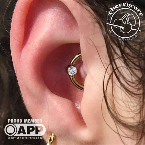 A Fresh 14g Daith Piercing That I Did Using A 3 8” Cbr And 3mm Bezel