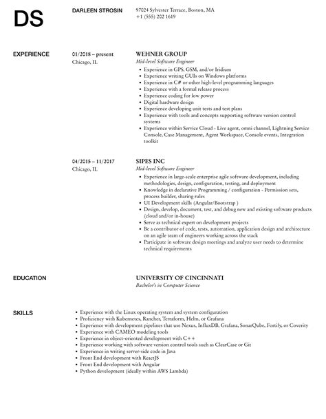 Mid Level Software Engineer Resume Samples Velvet Jobs