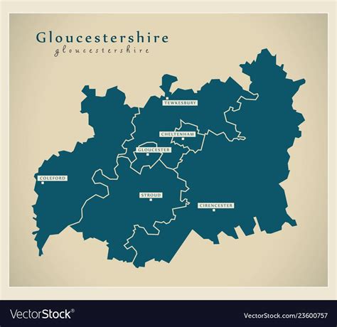 Modern Map - Gloucestershire county districts UK... | Gloucestershire ...