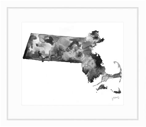 Massachusetts Watercolor Map Etsy