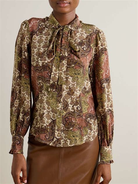 ULLA JOHNSON Vedra Pussy Bow Printed Silk Crepe De Chine Blouse NET A PORTER