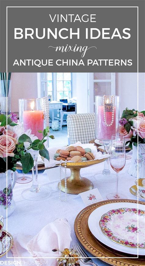 Vintage Brunch Table Setting With Mis Matched China Patterns