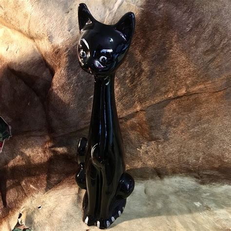 Retro 1950s Kitsch Long Neck Black Cat Vase Atomic Era Etsy